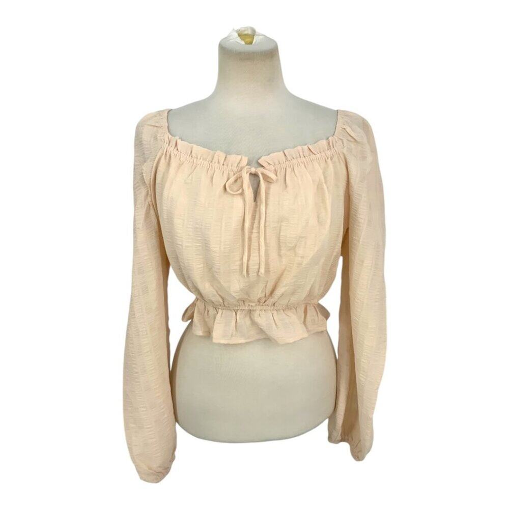 Lush Puff Sleeve Tie Front Blouse Cream Size Medium NWOT